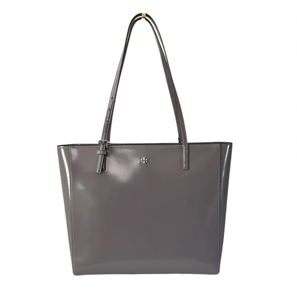 NWT Tory Burch Emerson Patent Leather Tote Bag in Grey – Sleek & Professional
